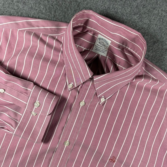 Brooks Brothers XXL Regent Fit Striped Non Iron Stretch Dress Shirt Mens Pink - Picture 1 of 7